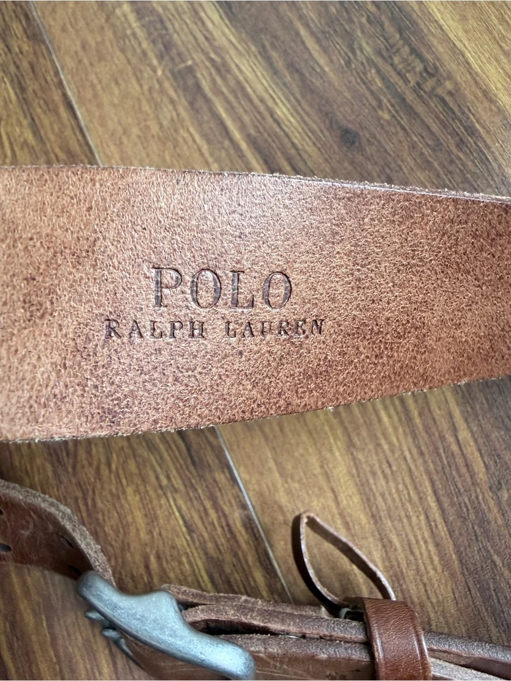 Polo Ralph Lauren Leather Double Prong Silver Buckle Belt Cognac Size 33